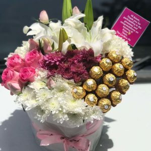 Luxury flower box with Ferreros, lilies, roses & chrysanthemums – The LuvBox PK