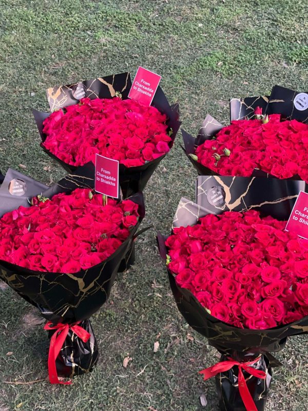 Lucky Girl Grand Combo – 4 Premium Bouquets with 100 Roses Each | Gift Shop in Islamabad – The LuvBox Pk