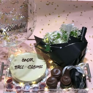 Celebration acrylic tray with cake, cupcakes, flowers, and balloon – The LuvBox PK gift combo