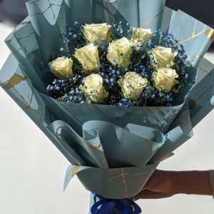 Royal Frost – White Roses in Blue Wrap | Gift Shop in Islamabad – The LuvBox Pk