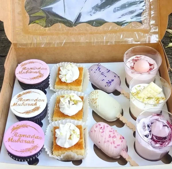 Eid or Hajj themed sweet platter with cupcakes, cake slices, and dessert shots – The LuvBox PK