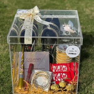 Luxury acrylic Eid box with khussay, bangles, jhumkay, chocolates – The LuvBox PK