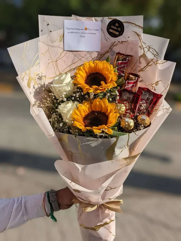 Sweet Serenity – Small Mother’s Day Bouquet with Flowers and Chocolates | Gift Shop in Islamabad – The Luv Box PK
