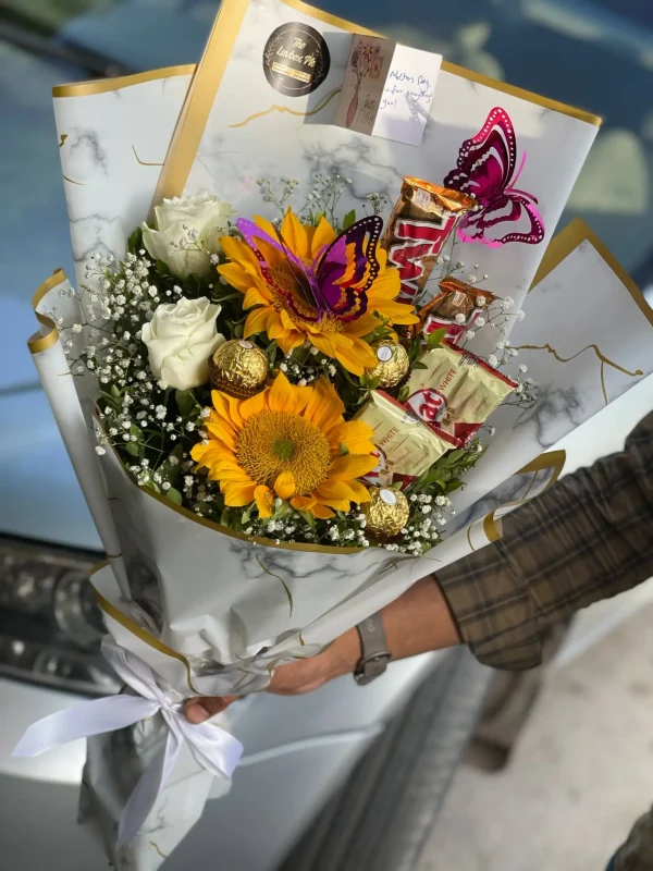 Sweet Serenity – Small Mother’s Day Bouquet with Flowers and Chocolates | Gift Shop in Islamabad – The Luv Box PK - Image 2