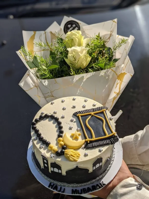 Faith-inspired Eid, Hajj or Ramadan cake with fresh flower bouquet – The LuvBox PK