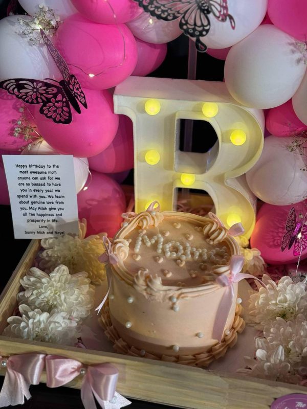 The LuvBox PK – Wooden Tray with Balloon Arch, LED Letter, Custom Cake & Flowers | Gift Shop in Islamabad - Image 2