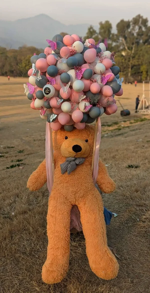 Teddy Surprise Balloon Basket – 4 Ft Teddy in Luxe Balloon Decor | The LuvBox PK