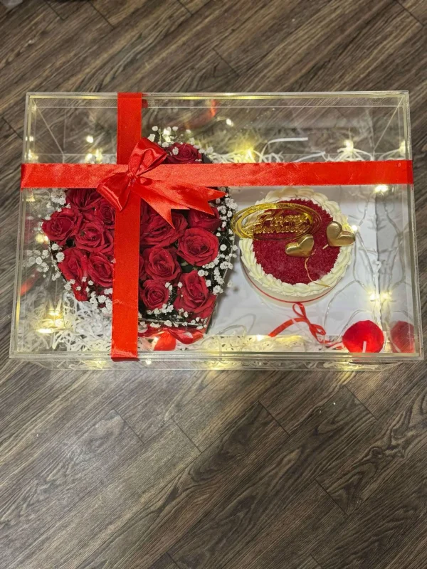 Eternal Elegance Anniversary Box – Luxury Acrylic Cake & Flower Combo | The LuvBox PK | Gift Shop in Islamabad - Image 2