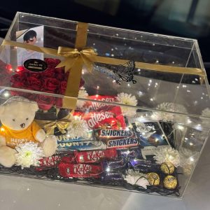 XL Chocolate & Rose Acrylic Box with Teddy – The LuvBox PK | Kids Gift Box – Gift Shop in Islamabad