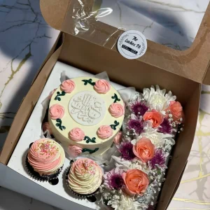 Eid gift box with bento cake, cupcakes, and flowers – The LuvBox PK Islamabad