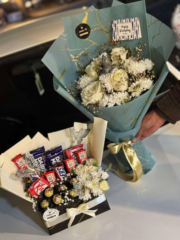 Sweet Bloom Duo | Bouquet & Chocolate Box Combo – The LuvBox PK | Gift Shop in Islamabad