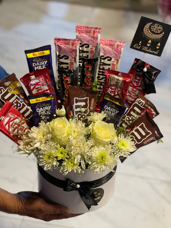 Eid gift box with assorted chocolates and flowers – The LuvBox PK Islamabad